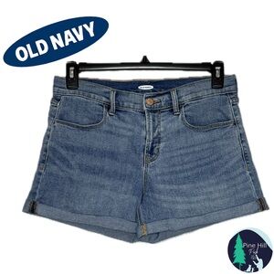 Old Navy Jean Shorts Womens 8 Blue Medium Wash Denim Mid-rise Cuffed Classic EUC